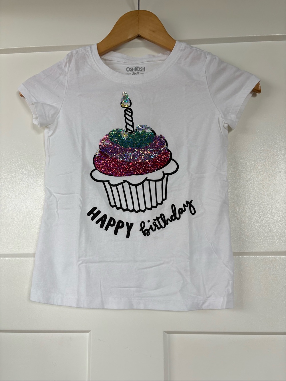 Oshkosh Happy birthday- Sequin Cupcake Graphic Tee - Multicolor - size 7